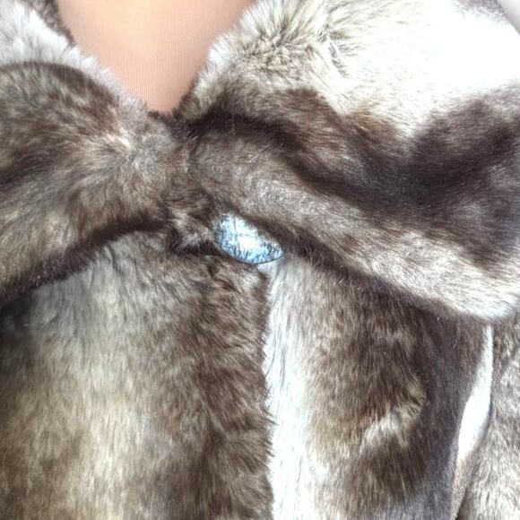 Vintage Y2K Dennis Basso Faux Fur Coat Brown Gray Striped Medium Warm Glamorous - Picture 9 of 16